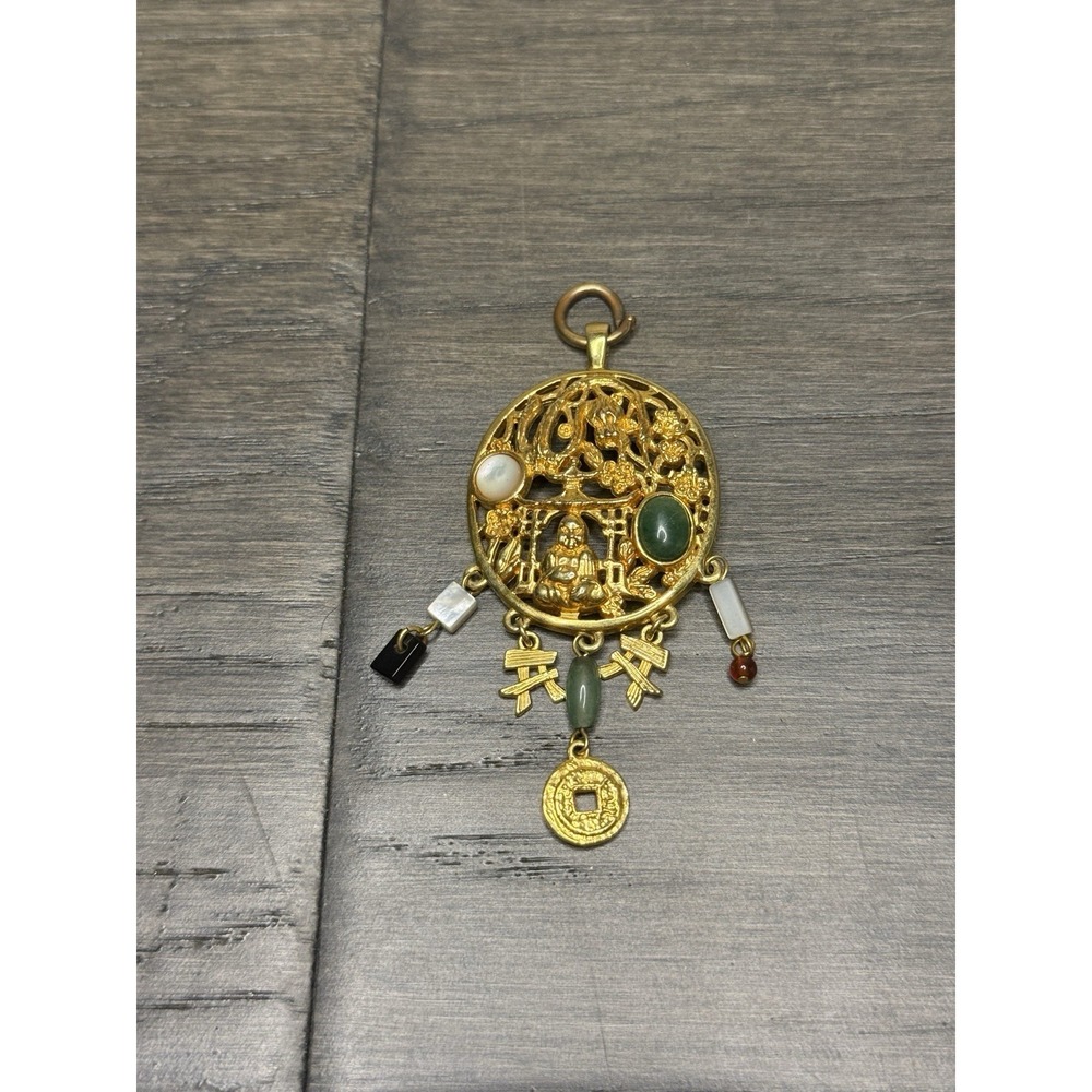 Gold Tone Kenneth Lane? Asian Statement Pendant Stones